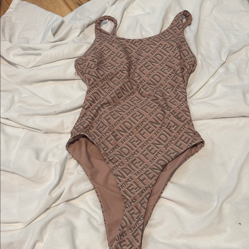 Fendi Logo Print Tan Shapewear Bodysuit